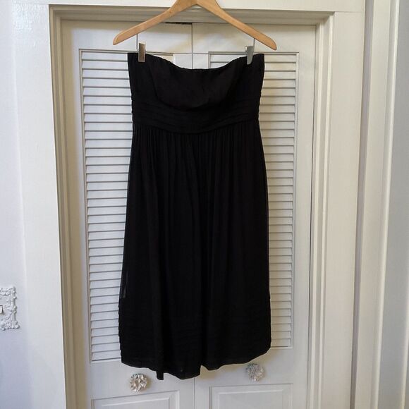 J Crew Black Silk Chiffon Juliet Dress Strapless Pintuck Pleats, Size 10 - Picture 2 of 9